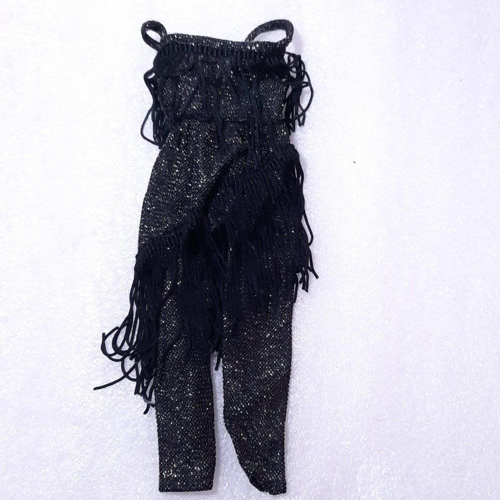 Vintage Shillman Black gold Metallic Shiny Fringe Jumpsuit‎ romper Barbie Clone